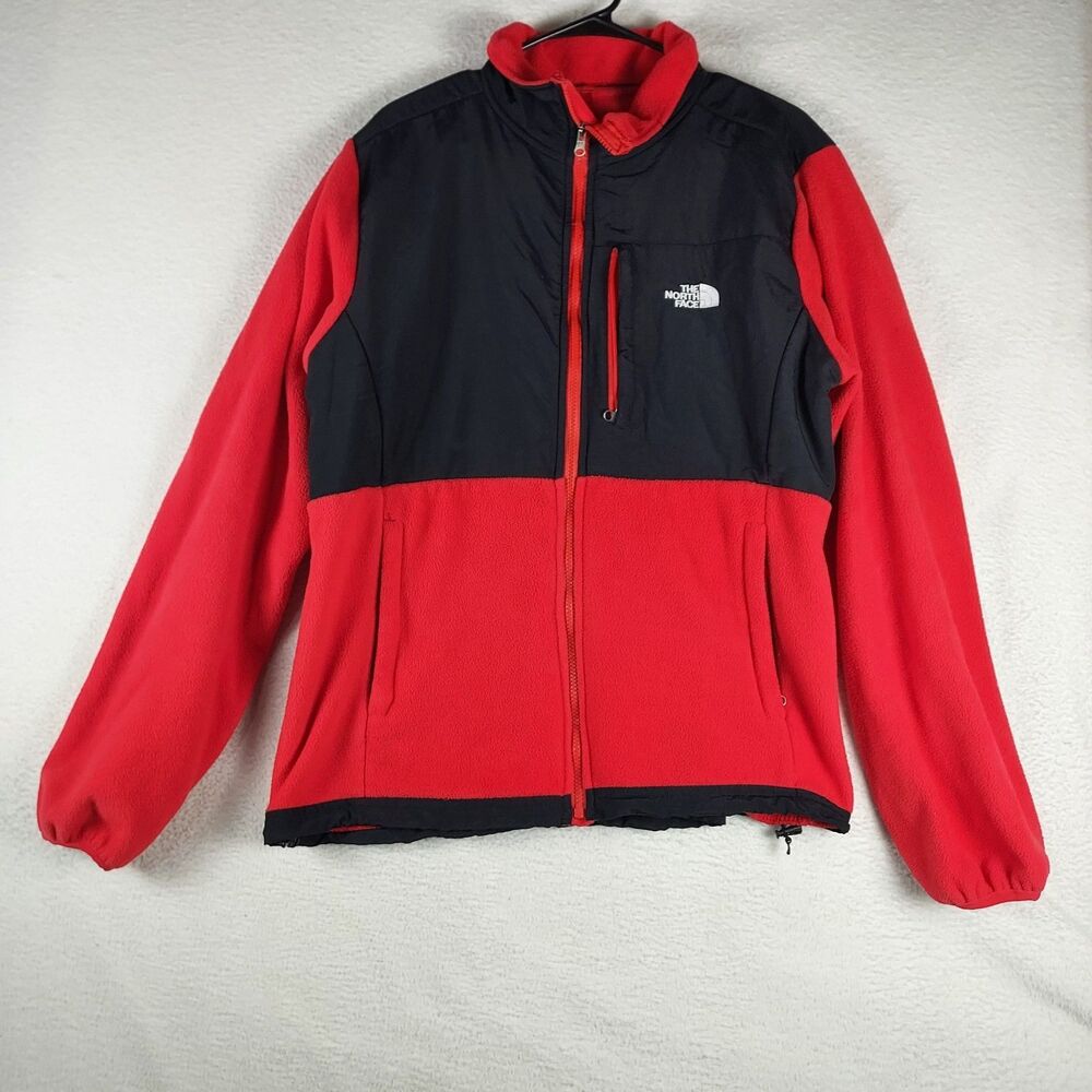 North Face Denali Womens XL Fleece Jacket Red Black Full Zip Nylon Trim